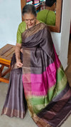 Copper Brown Tussar Silk Saree with Multi Colour Palla - GTS35