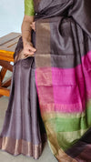 Copper Brown Tussar Silk Saree with Multi Colour Palla - GTS35