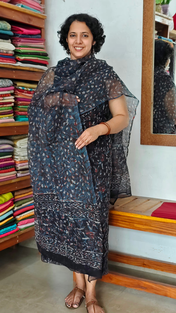 Blue and Black Bagru and Dabu Print Kota Doria Suit - GD331A