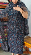 Blue and Black Bagru and Dabu Print Kota Doria Suit - GD331A