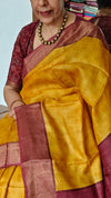 Mustard and Dark Pink Desi Tussar Silk Saree - GTS35