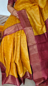 Mustard and Dark Pink Desi Tussar Silk Saree - GTS35