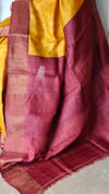 Mustard and Dark Pink Desi Tussar Silk Saree - GTS35