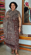 Taupe and Brown Bagru and Dabu Printed Kota Doria Suit - GD331A
