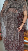 Taupe and Brown Bagru and Dabu Printed Kota Doria Suit - GD331A