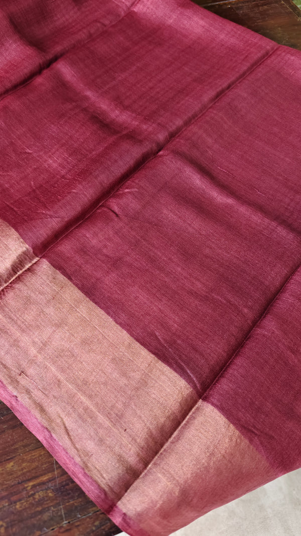 Mustard and Dark Pink Desi Tussar Silk Saree - GTS35
