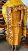 Mustard Yellow Block Printed Tussar Silk Suit - PTS25