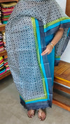 Ocean Blue Printed Tussar Silk Suit - PTS25