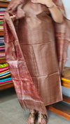 Copper Brown Printed Tussar Silk Suit - PTS25