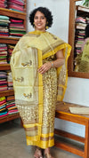 Brown and Pale Yellow Printed Tussar Silk Suit - PTS25