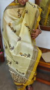 Brown and Pale Yellow Printed Tussar Silk Suit - PTS25