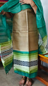 Beige and Green Printed Tussar Silk Suit - PTS25