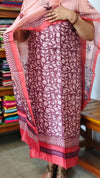 Dark Mauve and Light Pink Printed Tussar Silk Suit - PTS25