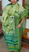 Pine Green and Pear Green Block Printed Tussar Silk Suit - PTS25