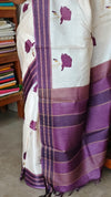 Cream and Purple Tussar Silk Saree - 43JP