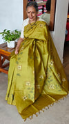 Olive Green Hand Painted Tussar Silk Saree - 43JP