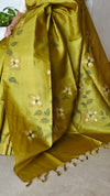 Olive Green Hand Painted Tussar Silk Saree - 43JP