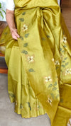 Olive Green Hand Painted Tussar Silk Saree - 43JP
