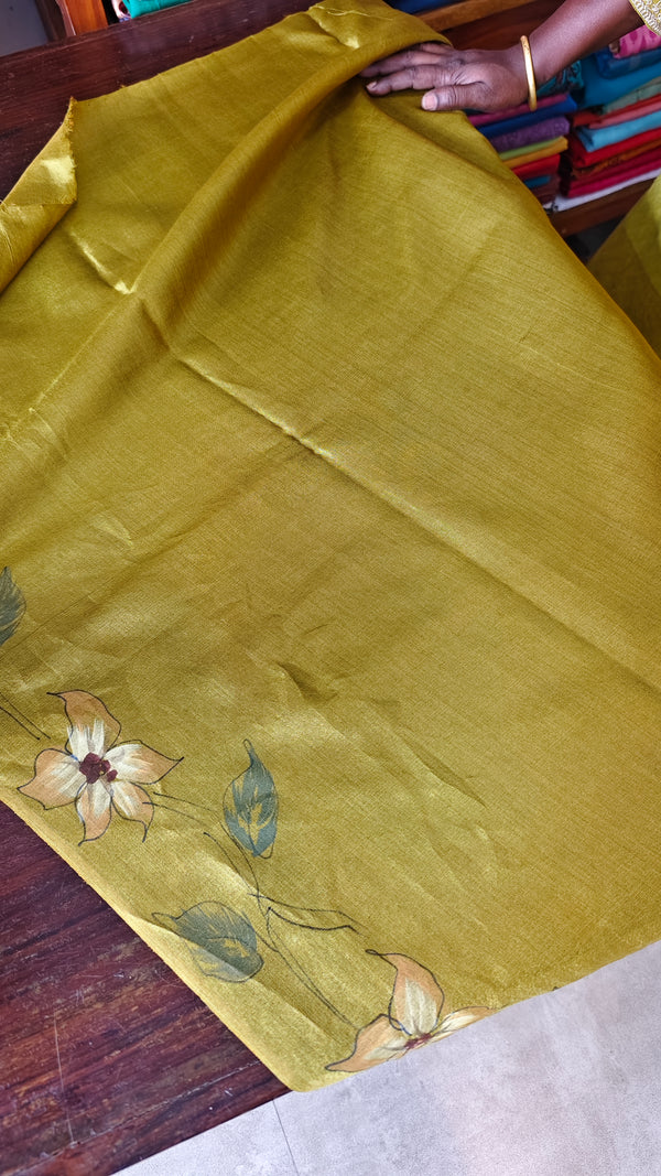 Olive Green Hand Painted Tussar Silk Saree - 43JP
