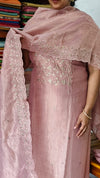 Blush Pink Embroidered Crushed Organza Suit - NJD3