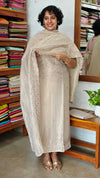 Ivory Silver Embroidered Crushed Organza Suit - NJD3