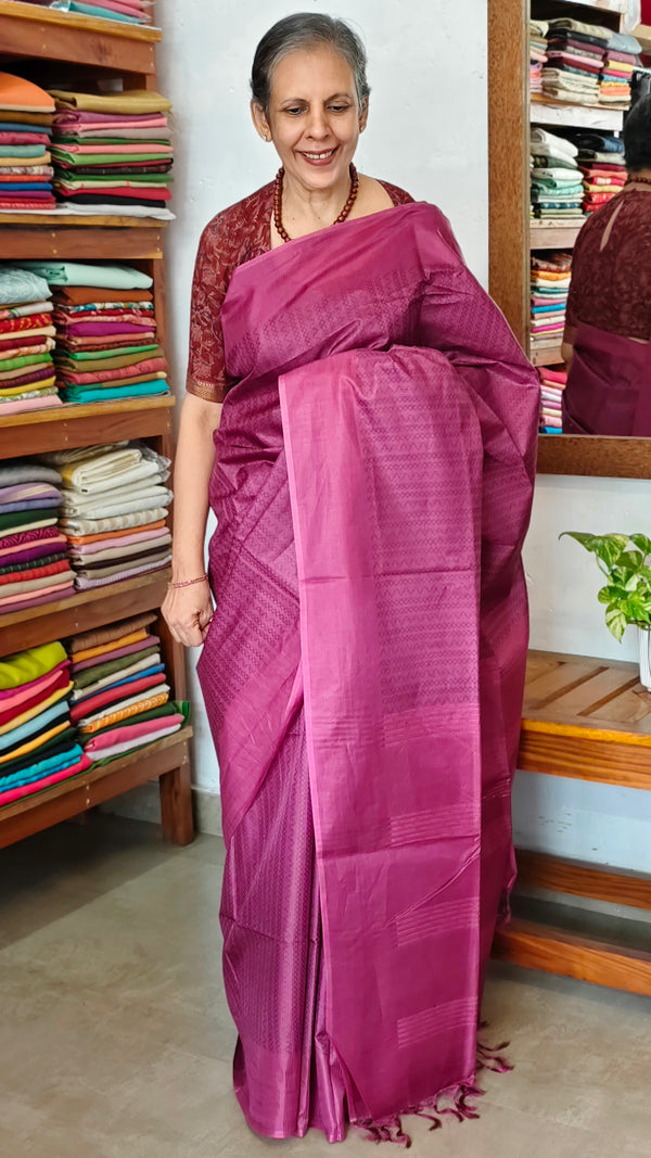 Dark Pink Woven Semi Tussar Silk Saree - NU87