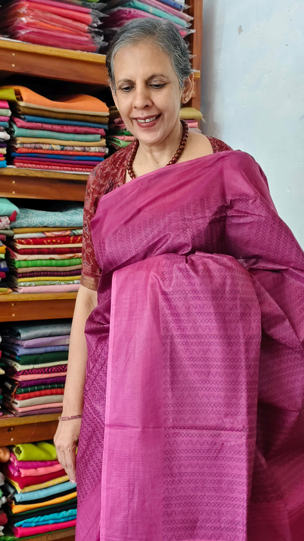 Dark Pink Woven Semi Tussar Silk Saree - NU87