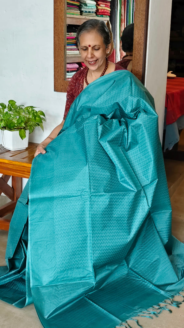 Teal Woven Semi Tussar Silk Saree - NU87