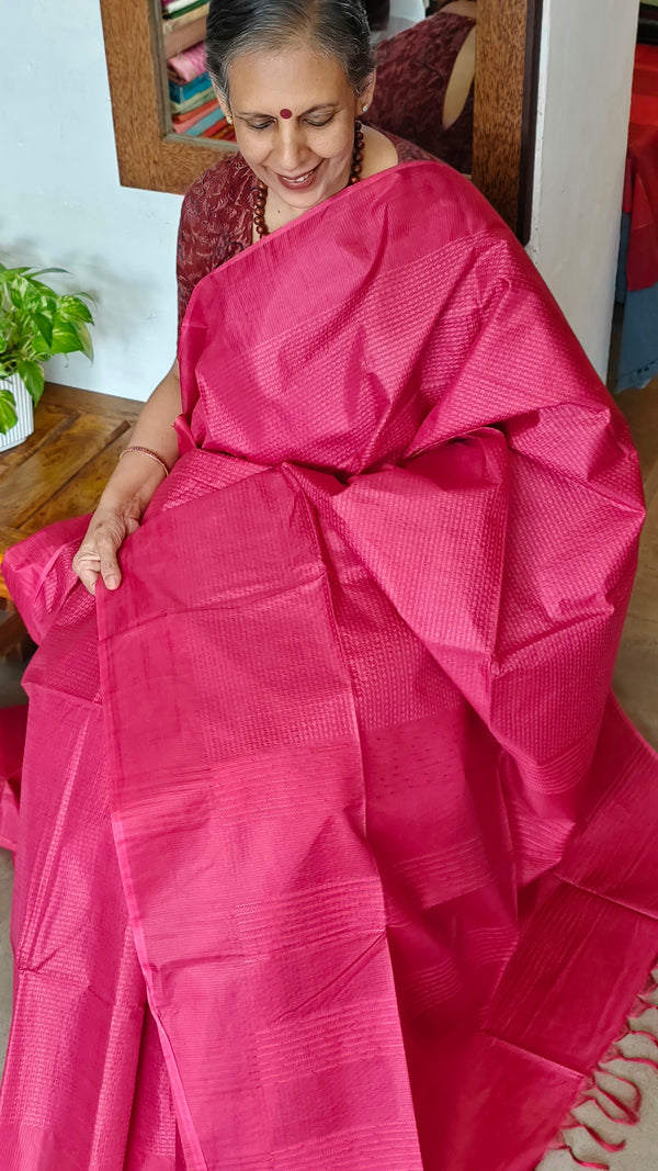 Hot Pink Woven Semi Silk Saree - NU87