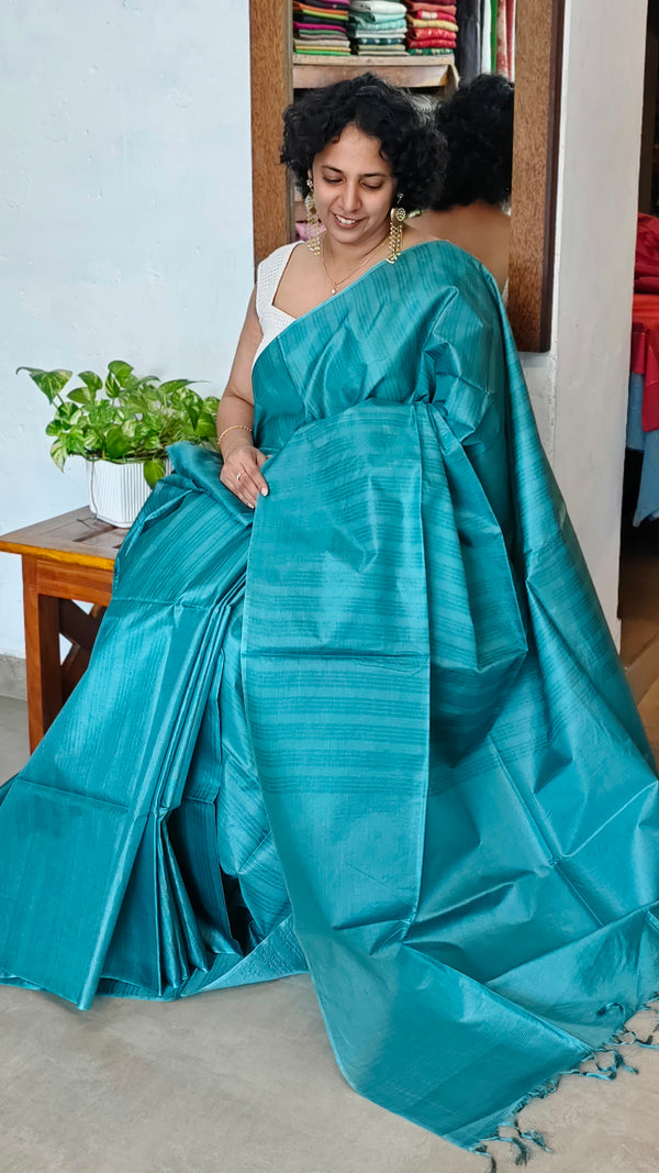 Teal Woven Semi Silk Saree - 3 - NU87