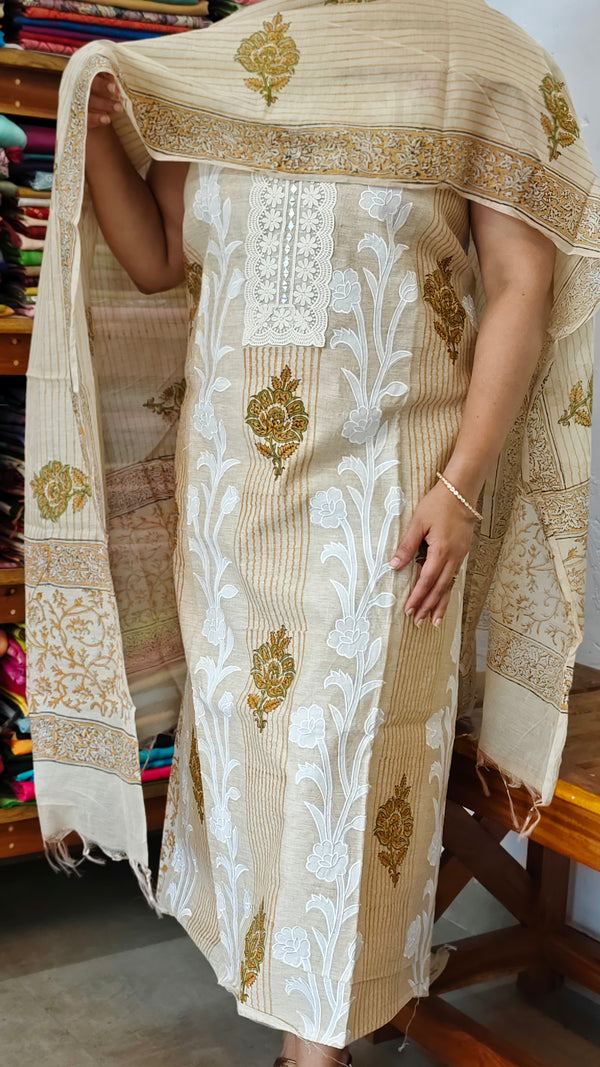 Light Beige and Mustard Chanderi Suit - R299