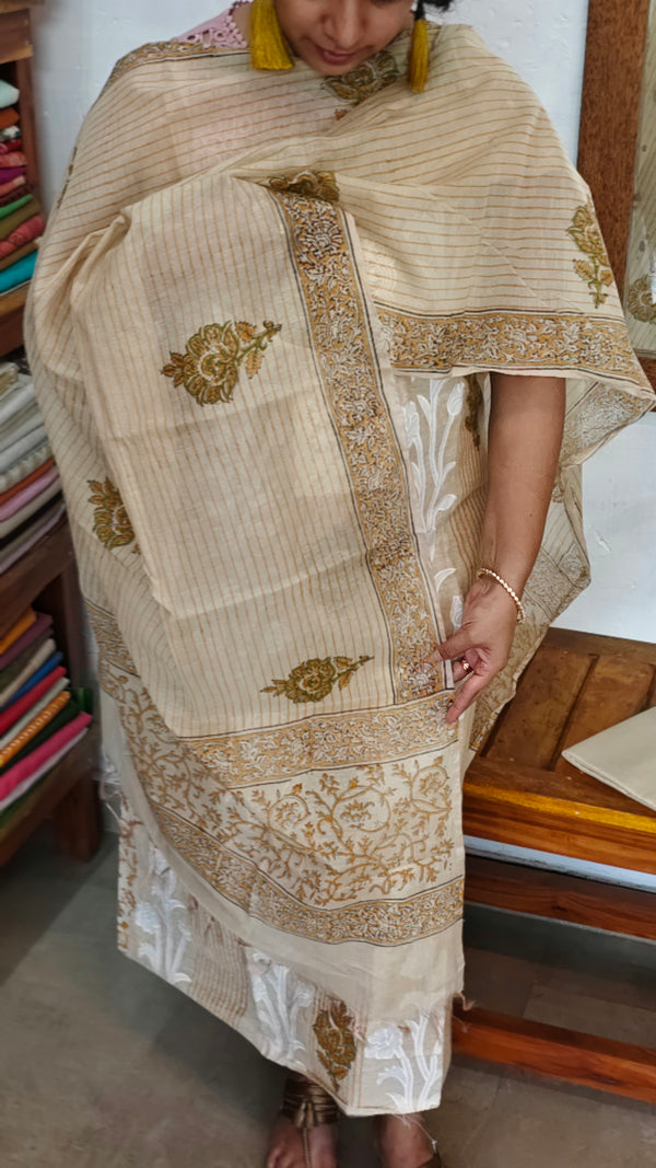 Light Beige and Mustard Chanderi Suit - R299