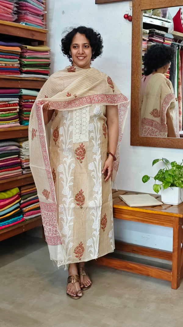 Light Beige and Pink Chanderi Suit - R299