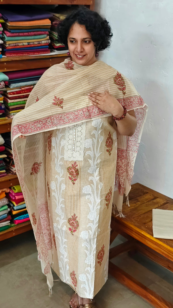Light Beige and Pink Chanderi Suit - R299