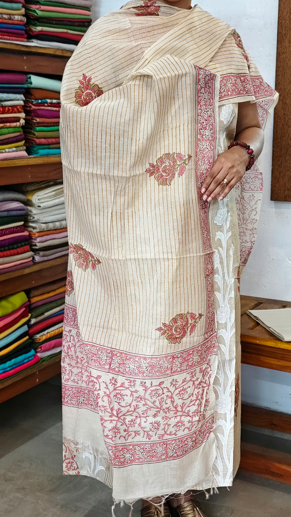 Light Beige and Pink Chanderi Suit - R299