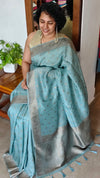 Teal Blue Banarasi Silk Saree - CB492