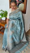 Teal Blue Banarasi Silk Saree - 3 - CB492