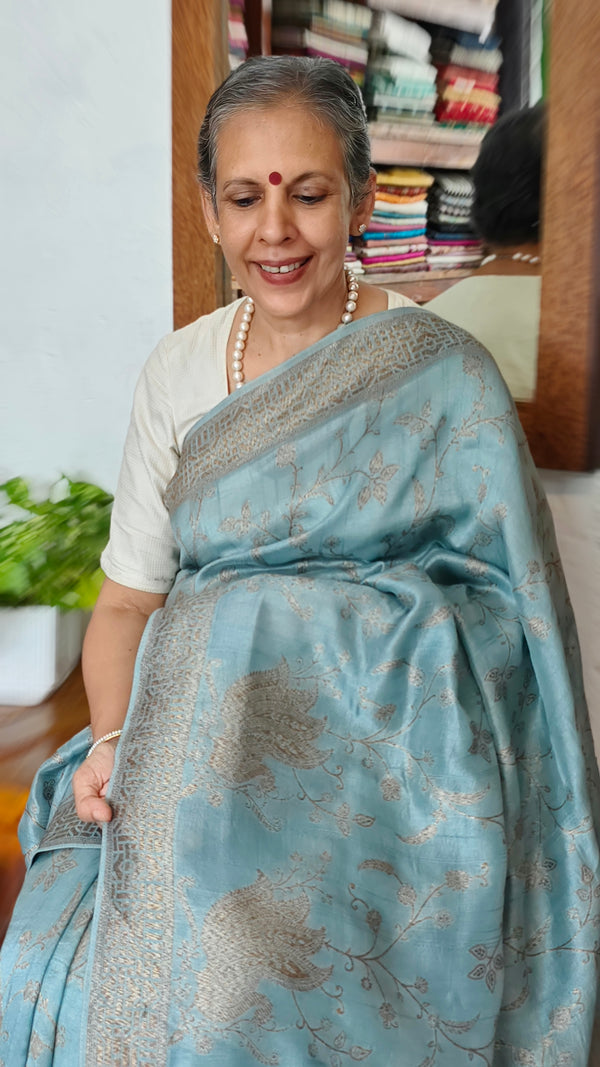 Teal Blue Banarasi Silk Saree - 3 - CB492