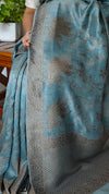 Teal Blue Banarasi Silk Saree - 3 - CB492
