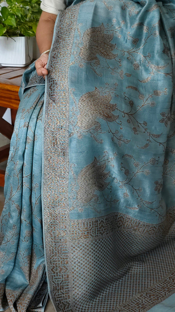 Teal Blue Banarasi Silk Saree - 3 - CB492
