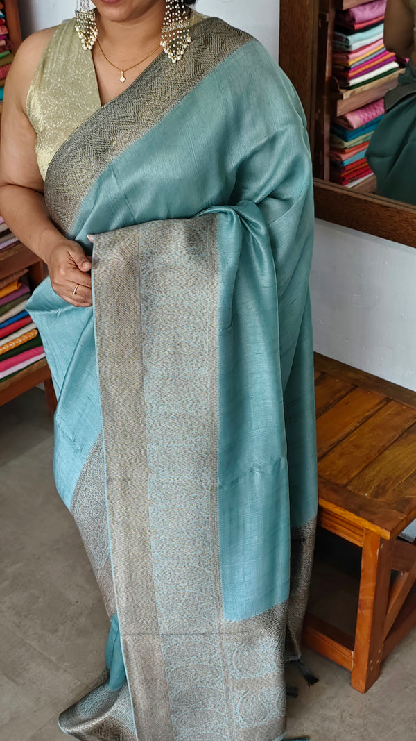 Teal Blue Banarasi Silk Saree - 4 - CB492