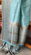 Teal Blue Banarasi Silk Saree - 4 - CB492