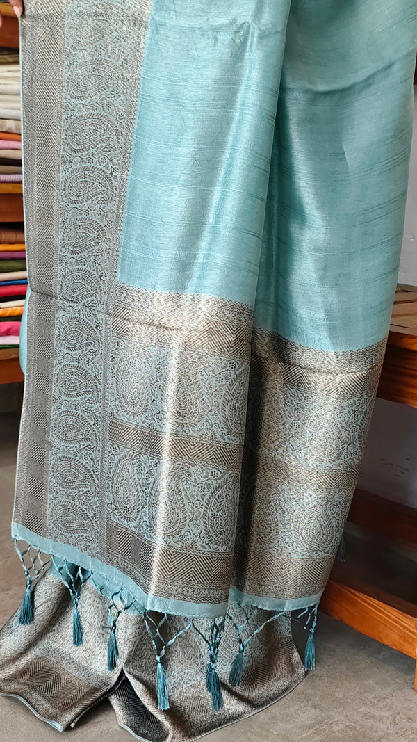 Teal Blue Banarasi Silk Saree - 4 - CB492