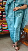 Teal Green Embroidered Tussar Silk Suit - VP25