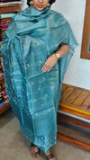 Teal Green Embroidered Tussar Silk Suit - VP25
