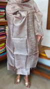 Greyish Beige Embroidered Tussar Silk Suit - VP25