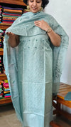 Aqua Green Embroidered Tussar Silk Suit - VP25