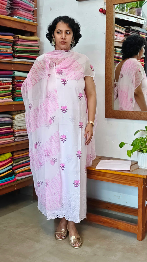 Baby Pink Block Printed Cotton Suit - G34X