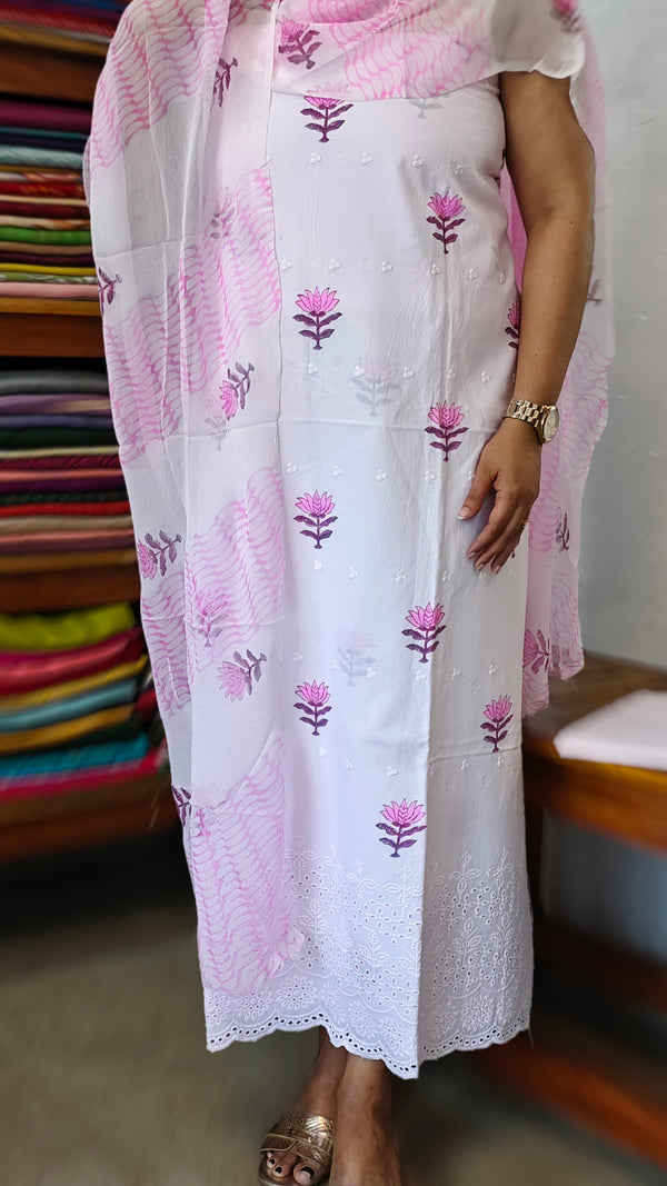 Baby Pink Block Printed Cotton Suit - G34X