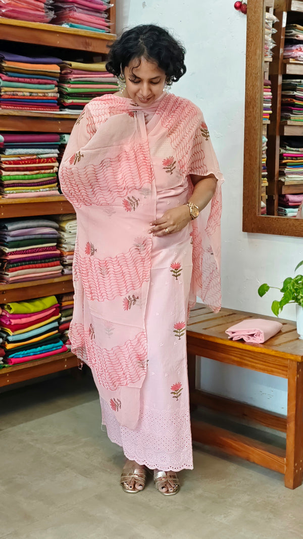 Peach Block Printed Cotton Suit - G34X